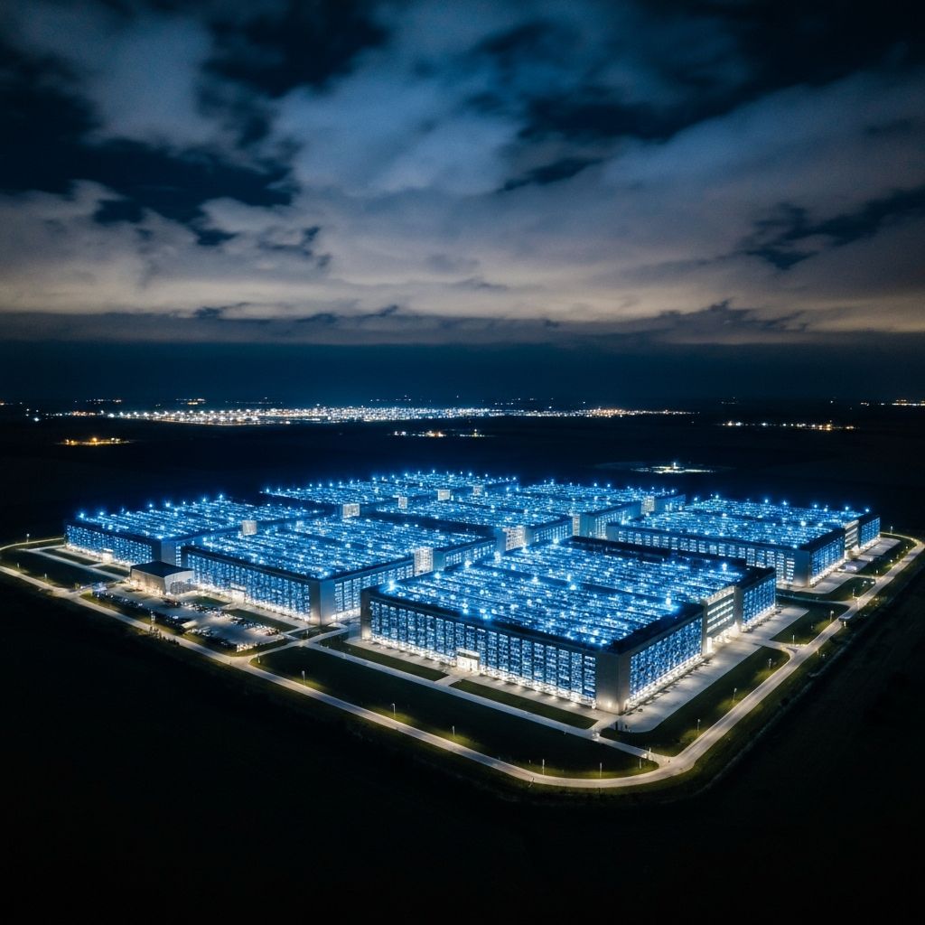 Data center campus at night